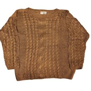 Henri Bendel HB Size 2X (L) Copper Rust Color Cable Knit Rayon Sweater (read)
